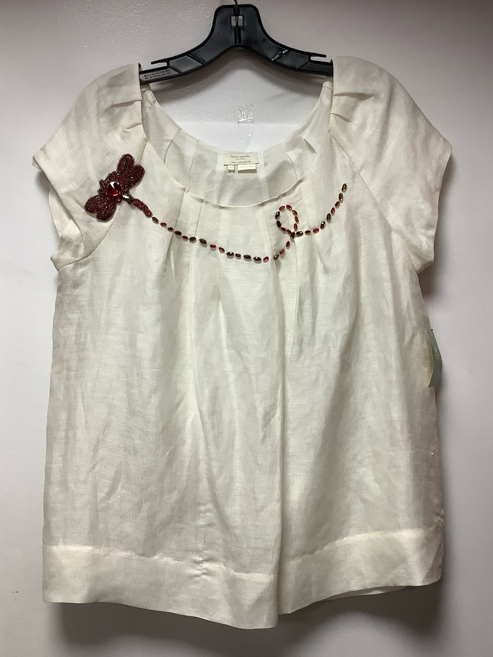 Kate Spade Beaded Dragonfly Embroidered Linen Top